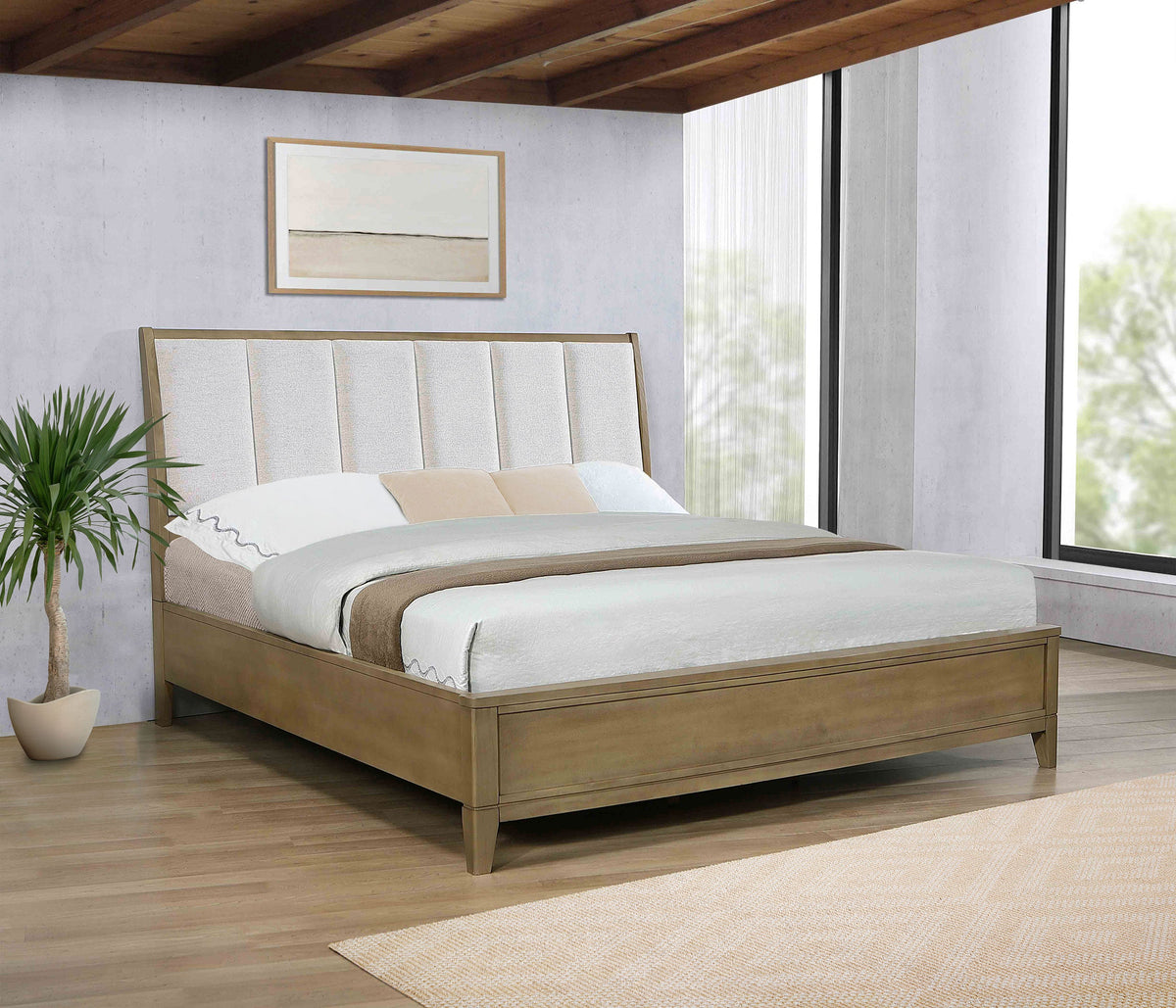 Granada Upholstered California King Panel Bed Natural Pine