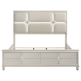 Olivia California King Panel Bed LED Headboard Pearl White