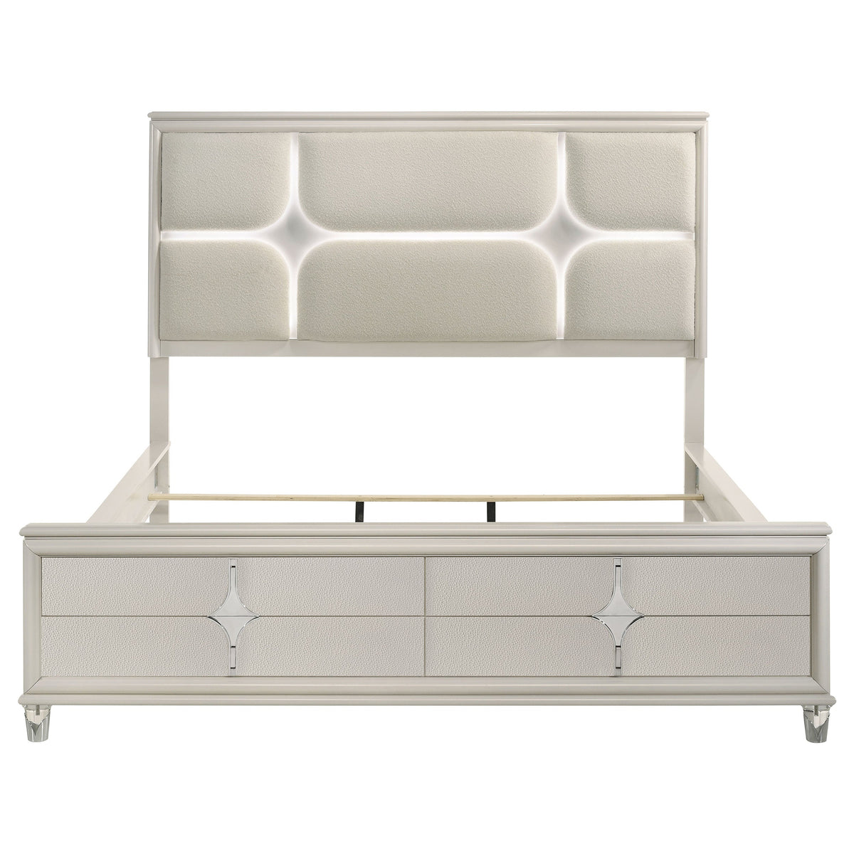 Olivia California King Panel Bed LED Headboard Pearl White
