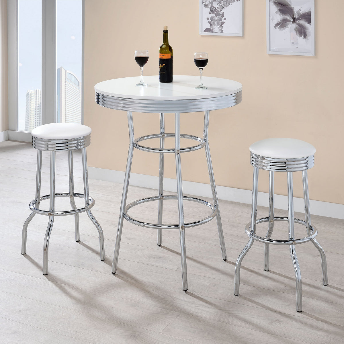 Retro Upholstered Metal Swivel Bar Stool Red (Set of 2)