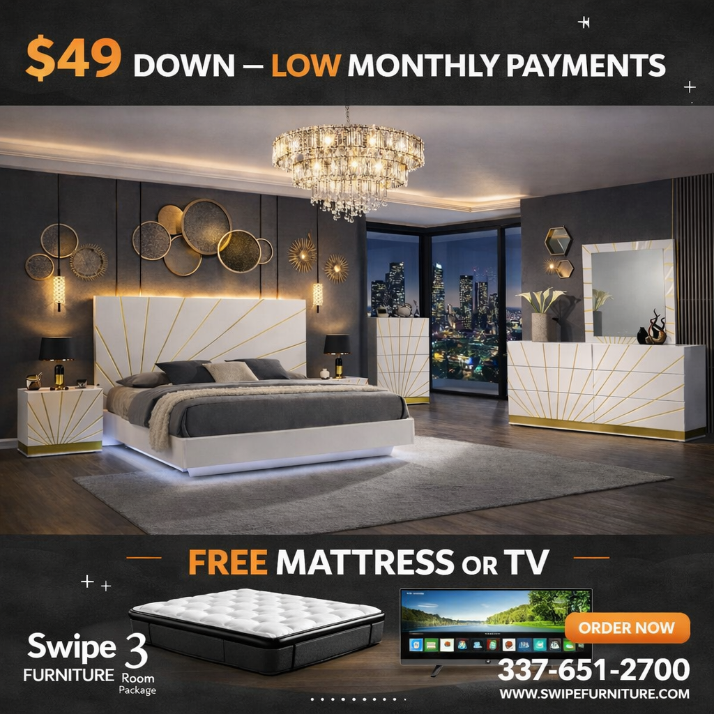 Safa (White/Gold) Bedroom Set