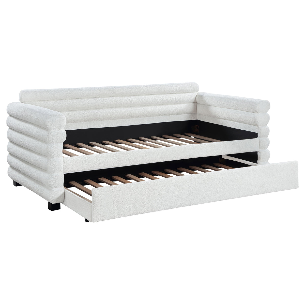 Patricia Boucle Upholstered  Day Bed with Trundle Grey