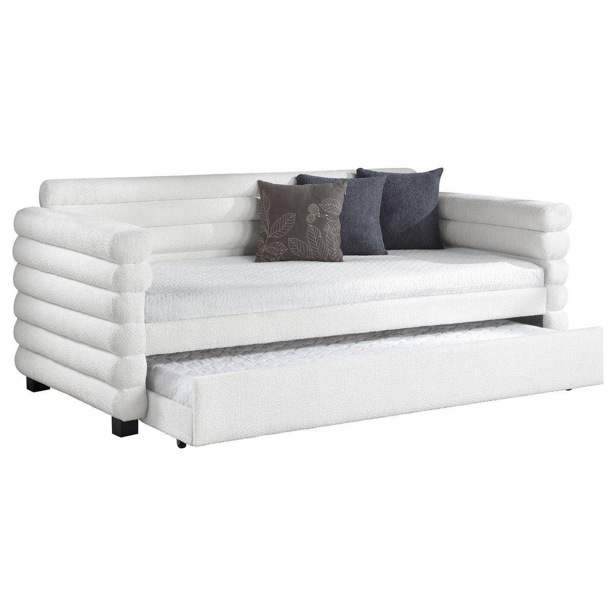 Patricia Boucle Upholstered  Day Bed with Trundle Grey