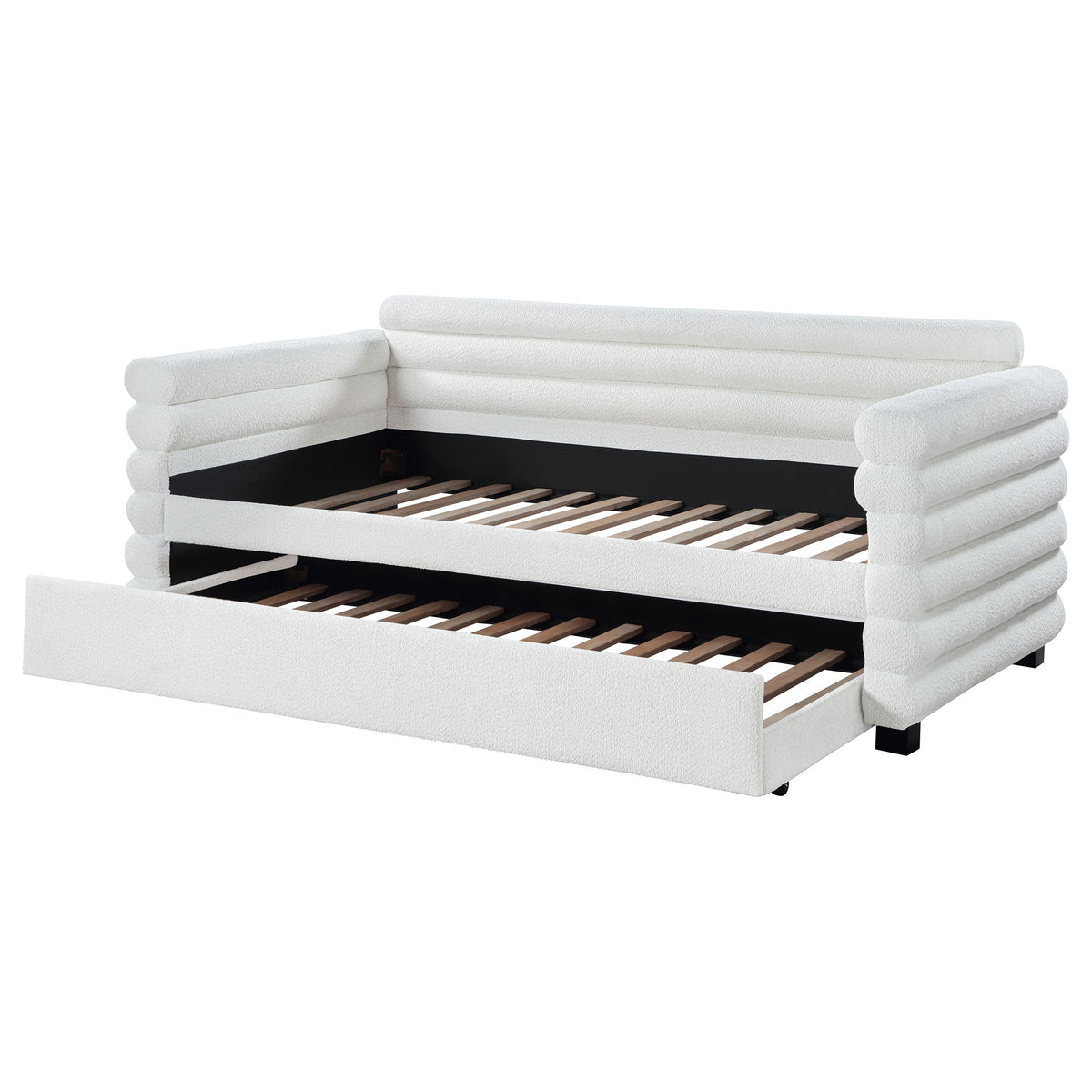 Patricia Boucle Upholstered  Day Bed with Trundle Grey