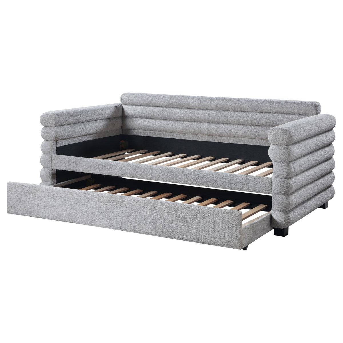 Patricia Boucle Upholstered  Day Bed with Trundle Grey