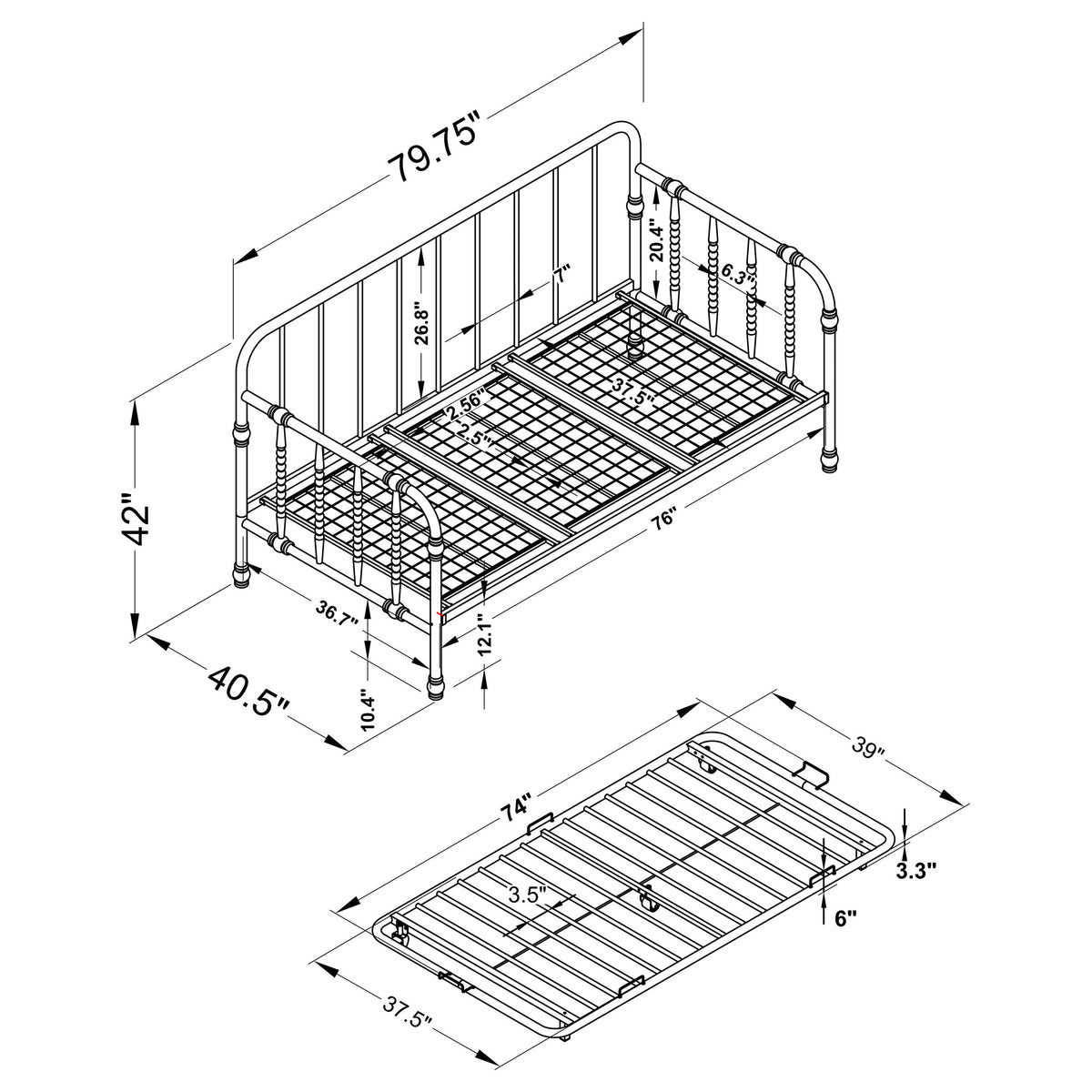 Marina Metal  Daybed with Trundle Black