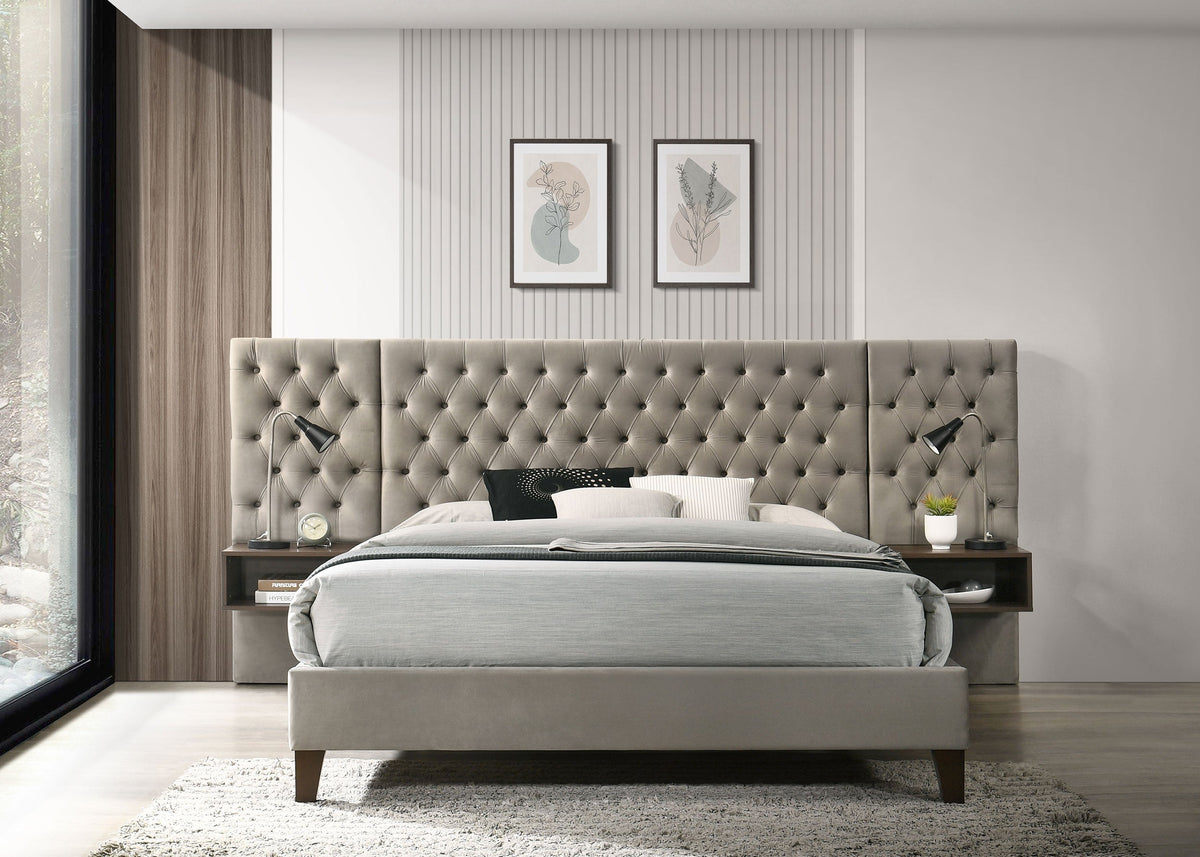 Marley Upholstered  Wall Panel Bed Light Brown