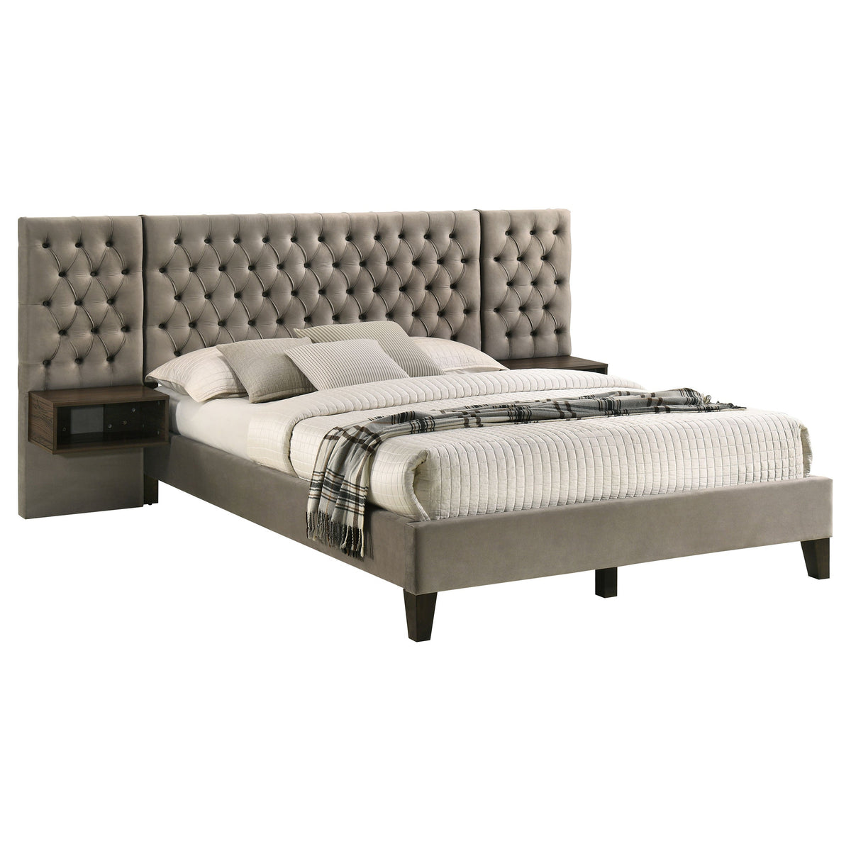 Marley Upholstered  Wall Panel Bed Light Brown