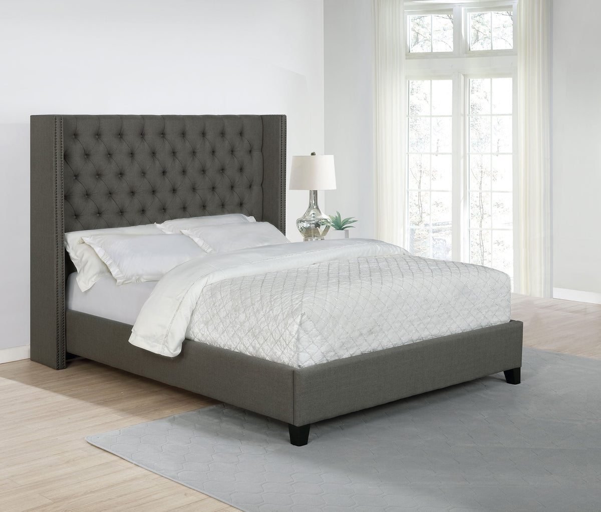 Bancroft Upholstered California King Wingback Bed Grey