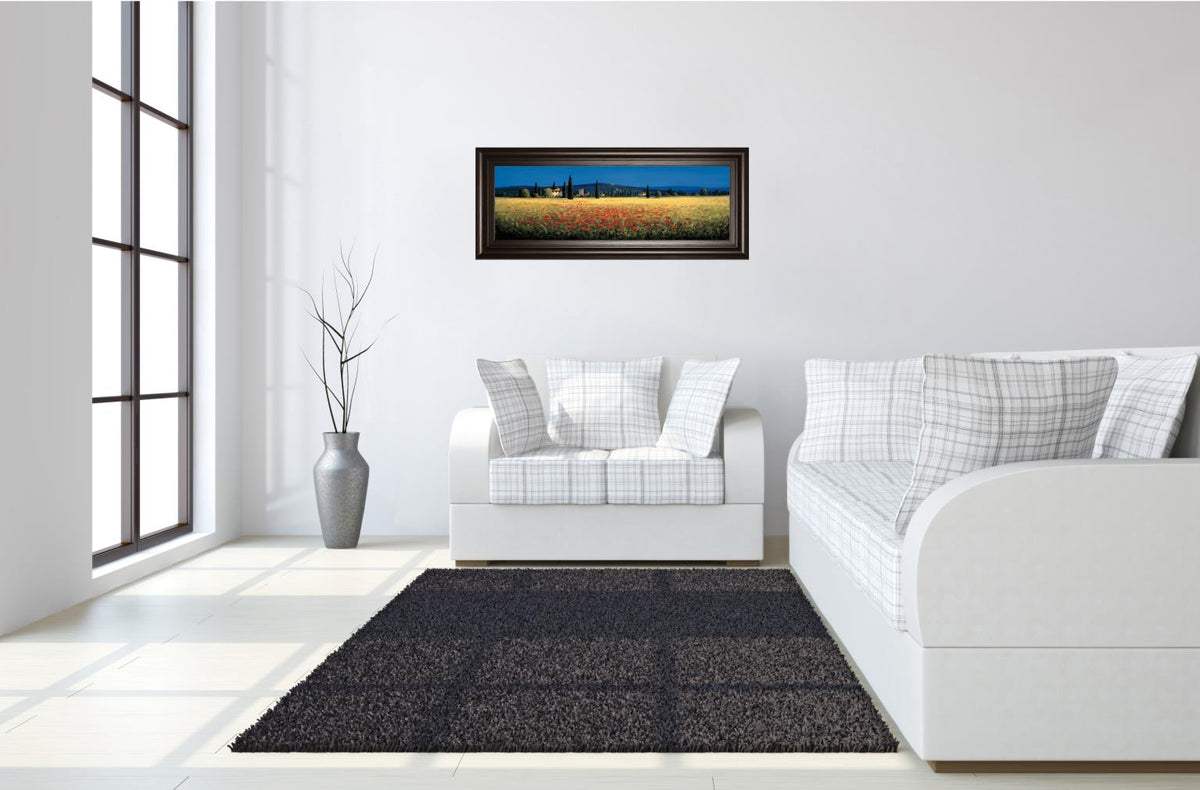Tuscan Panorama-Poppies By David Short 18X42 Framed Print