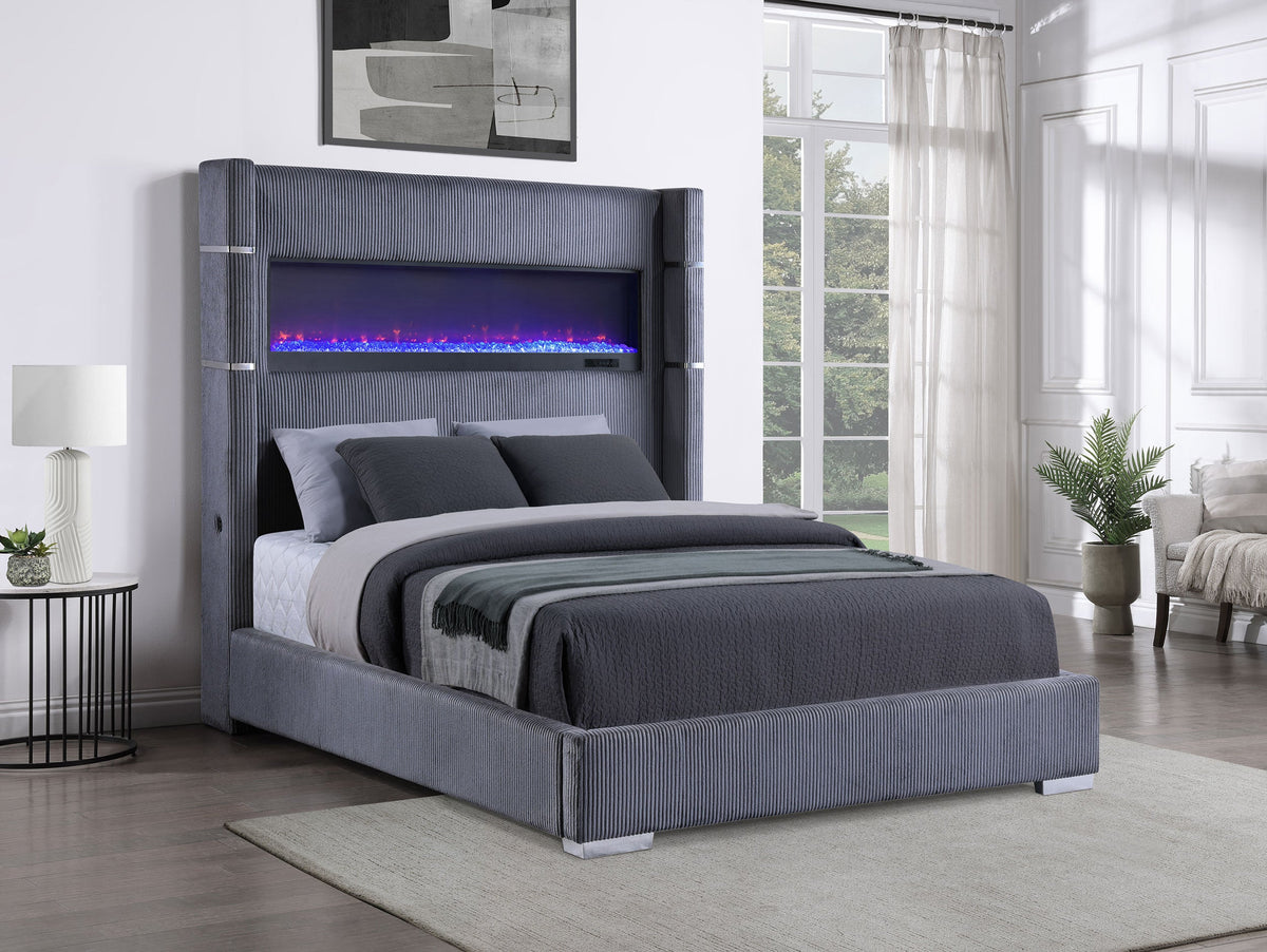 Tisdall Upholstered Cal King Flame Visualizer Bed Black