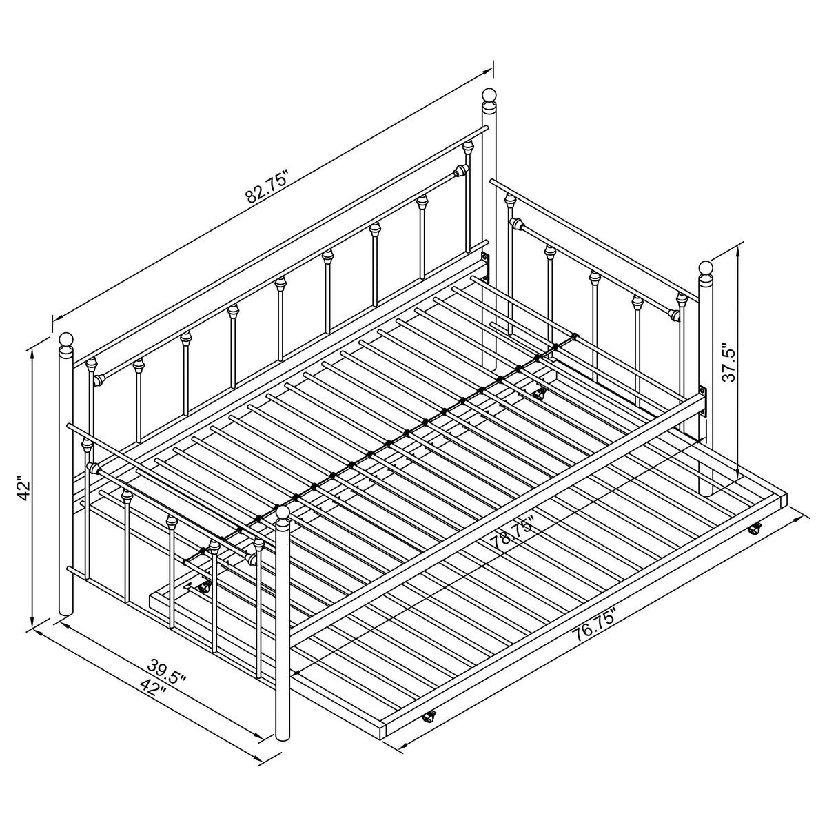 Nocus Metal  Daybed with Trundle Gunmetal