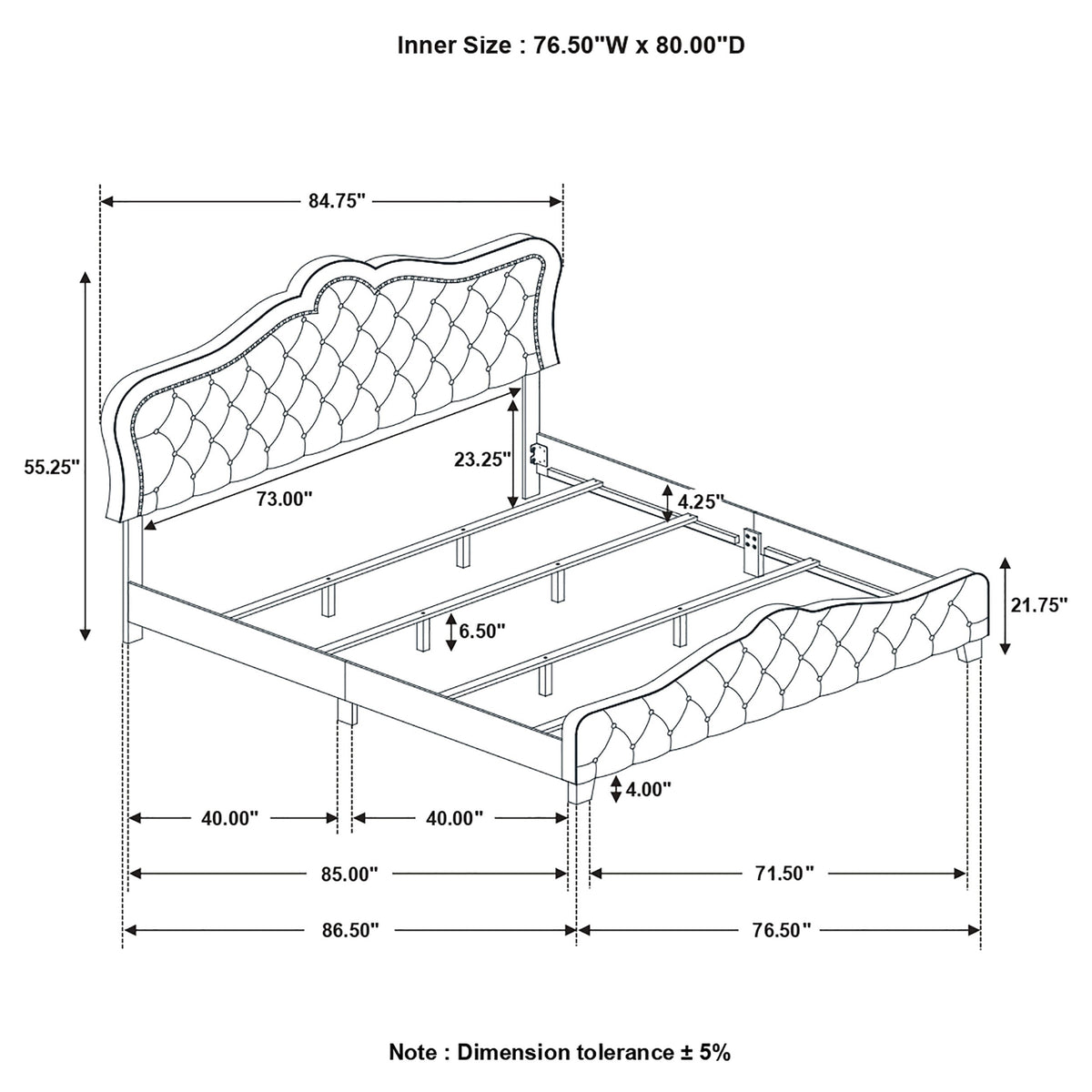 Bella Upholstered California King Panel Bed Grey