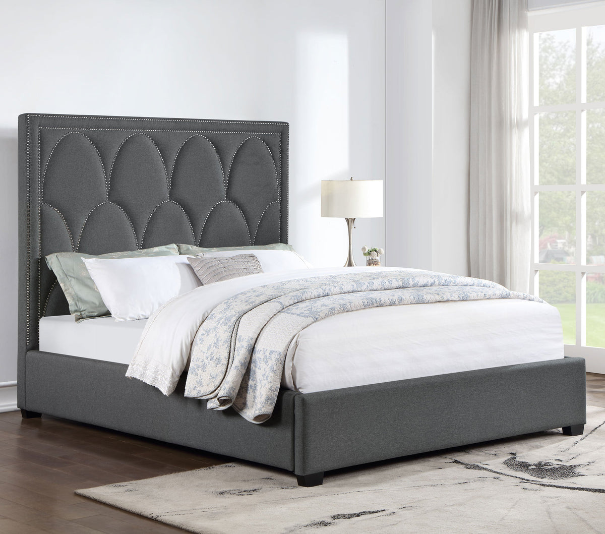 Bowfield Upholstered  Panel Bed Charcoal