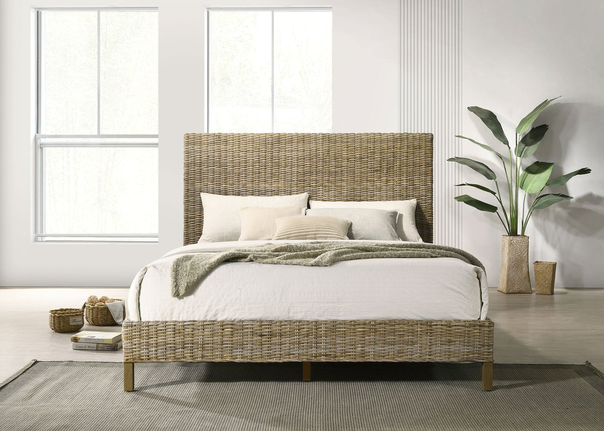 Zyla Woven Rattan California King Panel Headboard Kubu Grey