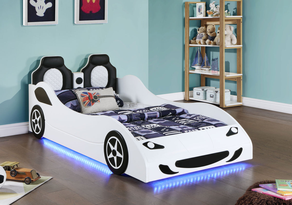 Cruiser Wood  LED Race Car Bed and 7-inch Mattress Blue
