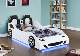 Cruiser Wood  LED Race Car Bed and 7-inch Mattress Blue