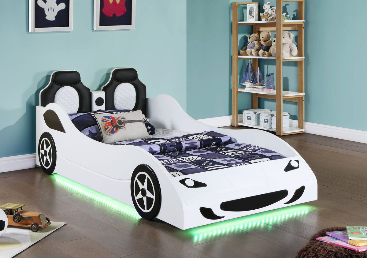 Cruiser Wood  LED Race Car Bed and 7-inch Mattress Blue