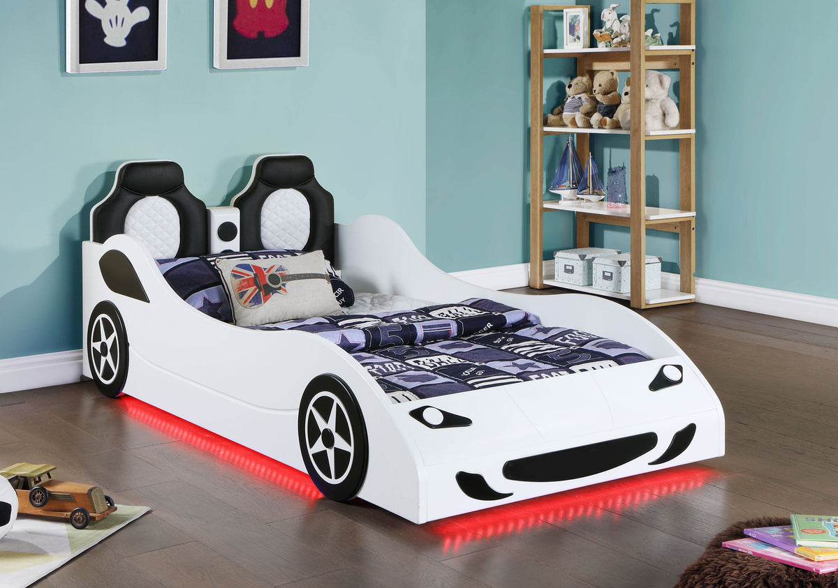 Cruiser Wood  LED Race Car Bed and 7-inch Mattress Blue