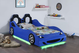 Cruiser Wood  LED Race Car Bed and 7-inch Mattress Blue