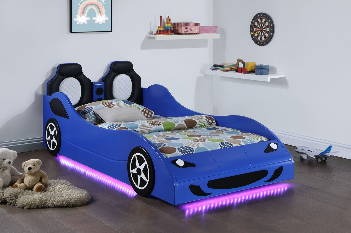 Cruiser Wood  LED Race Car Bed Blue