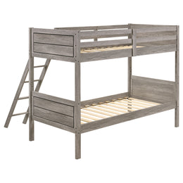 Ryder Wood Twin Over Twin Bunk Bed with Mattress Weathered Taupe