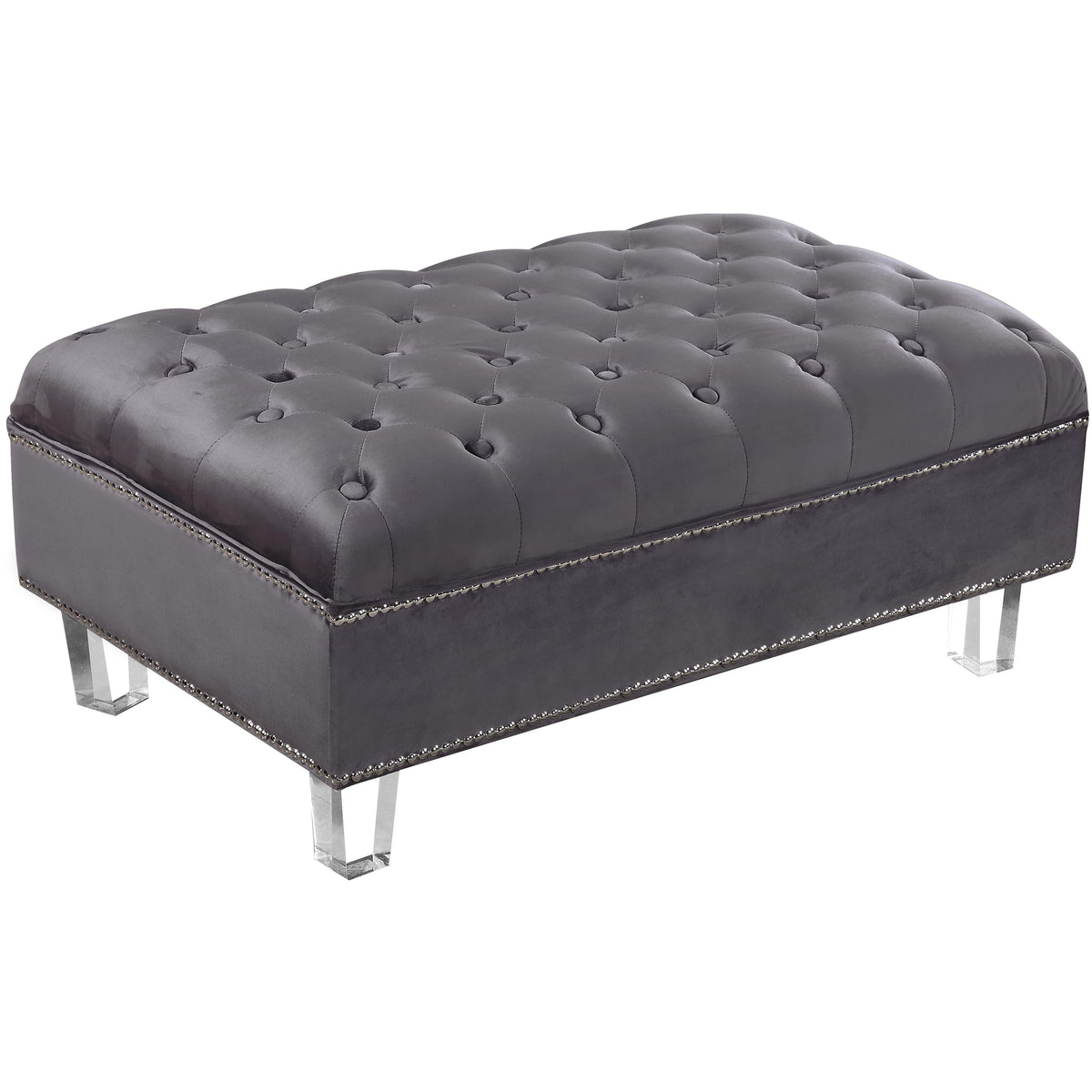 Meridian Lucas Grey Velvet Ottoman