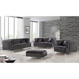 Meridian Lucas Grey Velvet Ottoman