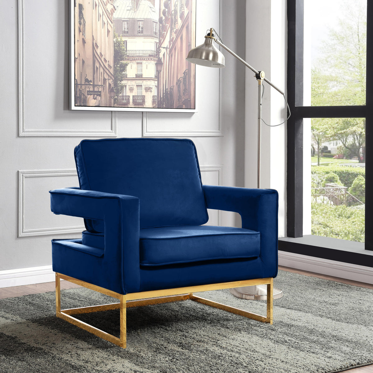 Meridian Noah Navy Velvet Accent Chair