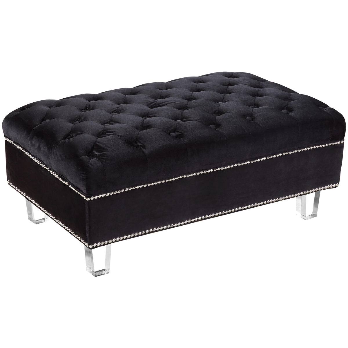 Meridian Lucas Black Velvet Ottoman