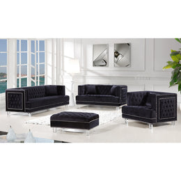 Meridian Lucas Black Velvet Ottoman