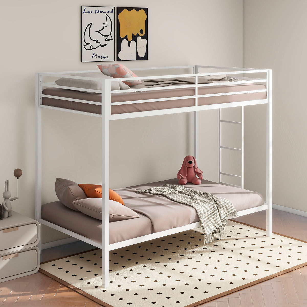 Alevera Metal Bunk Bed with Ladder Black