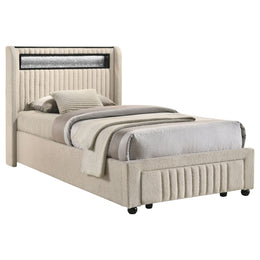 Madison Upholstered LED  Storage Platform Bed Cream