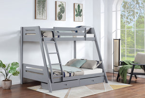 Trisha 2-drawer Wood  Over  Bunk Bed Grey