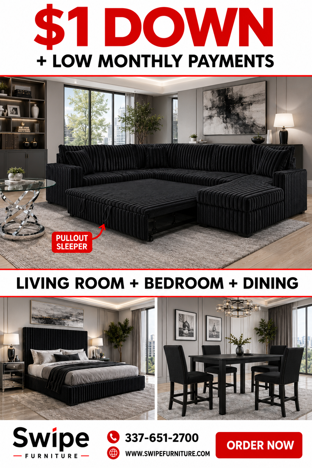 Andy 3-Room Package – Free Mattress or 50" Smart TV!