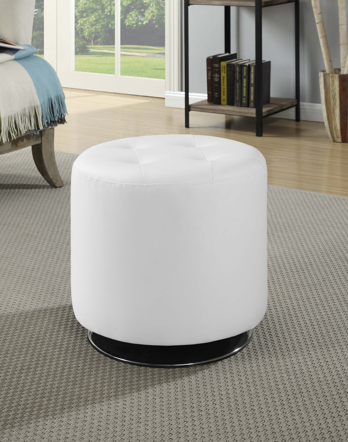 Bowman Round Upholstered Tufted Swivel Ottoman