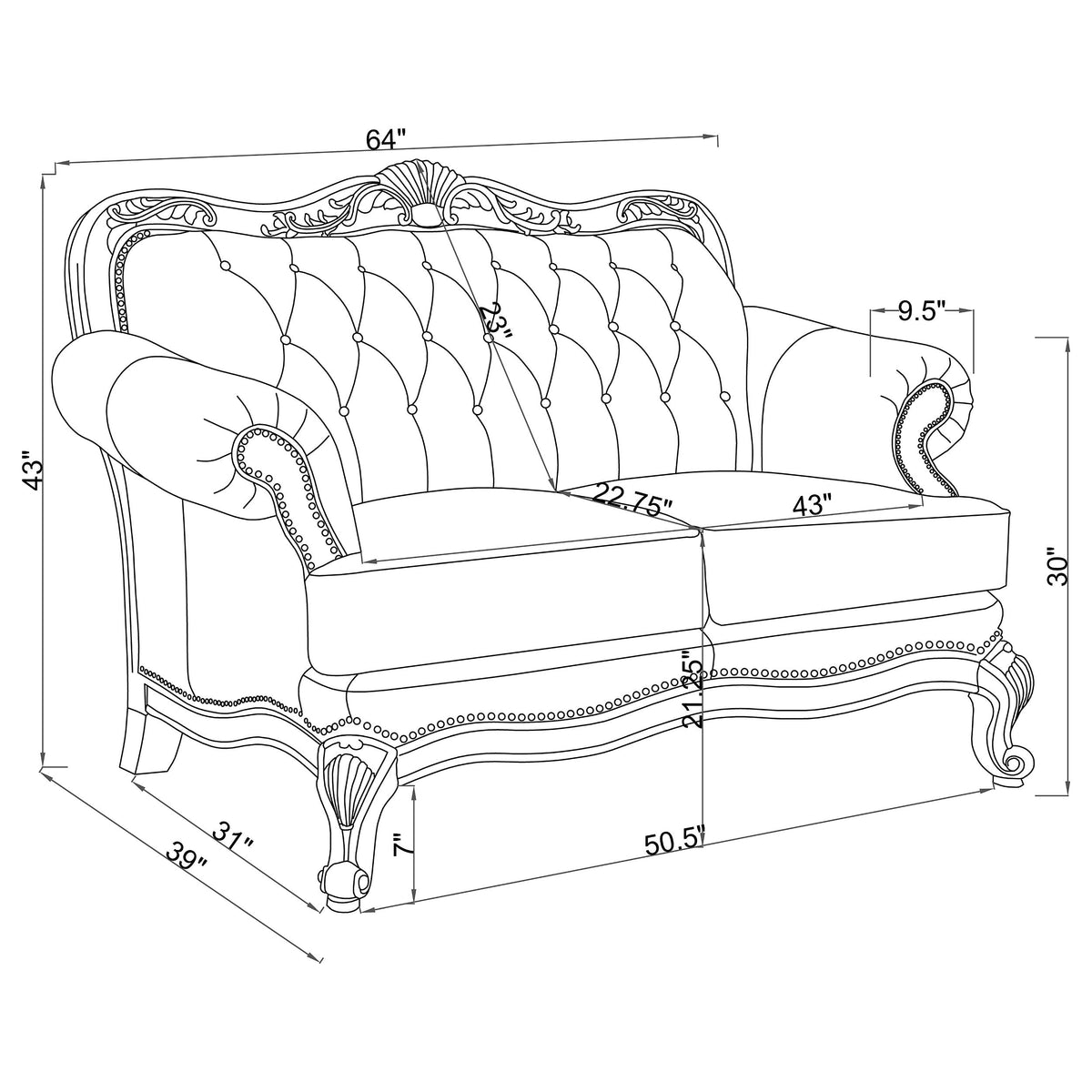 Victoria  Leather Upholstered Rolled Arm Loveseat Brown