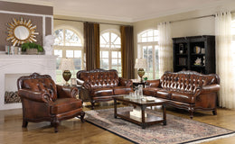 Victoria  Leather Upholstered Rolled Arm Loveseat Brown