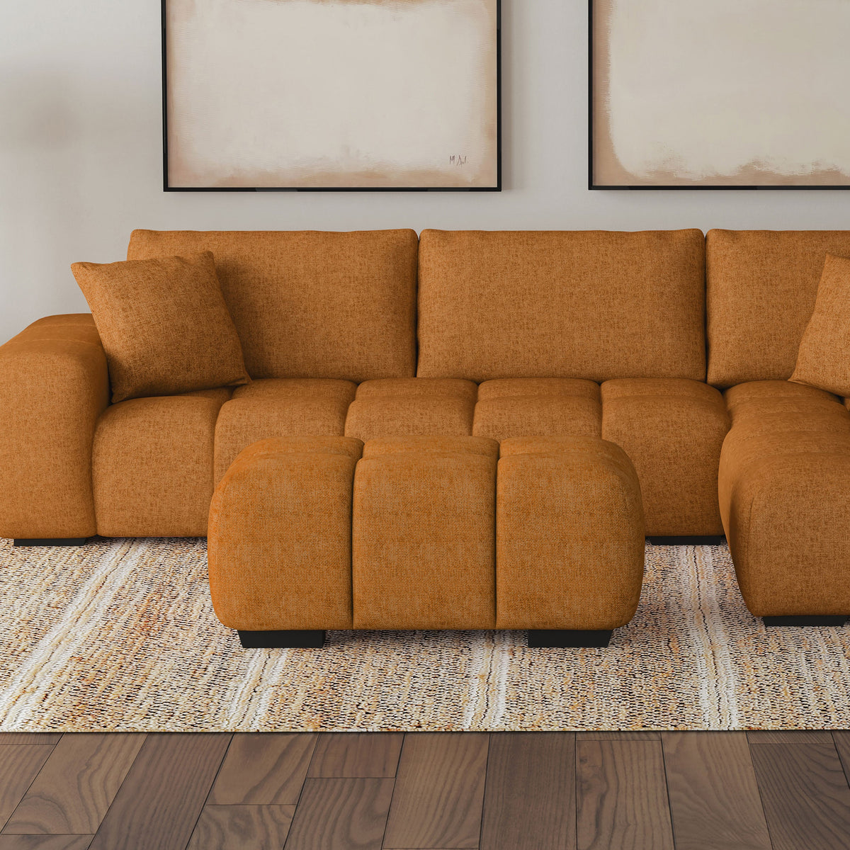 Camacho Rectangular Upholstered Tufted Ottoman Amber
