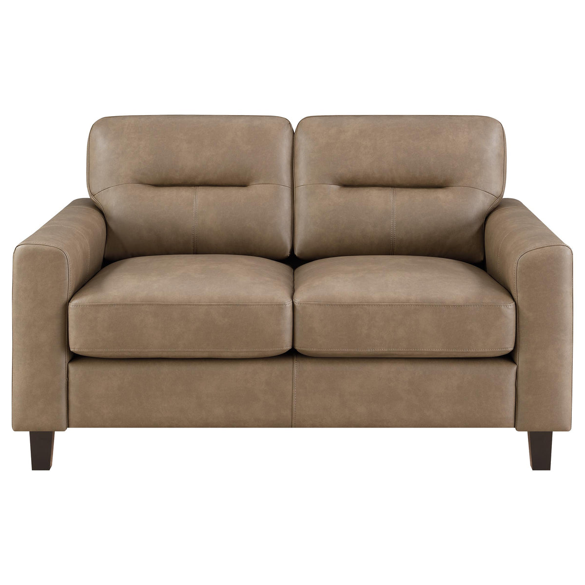 Scotland Faux Leather Upholstered Track Arm Loveseat Brown