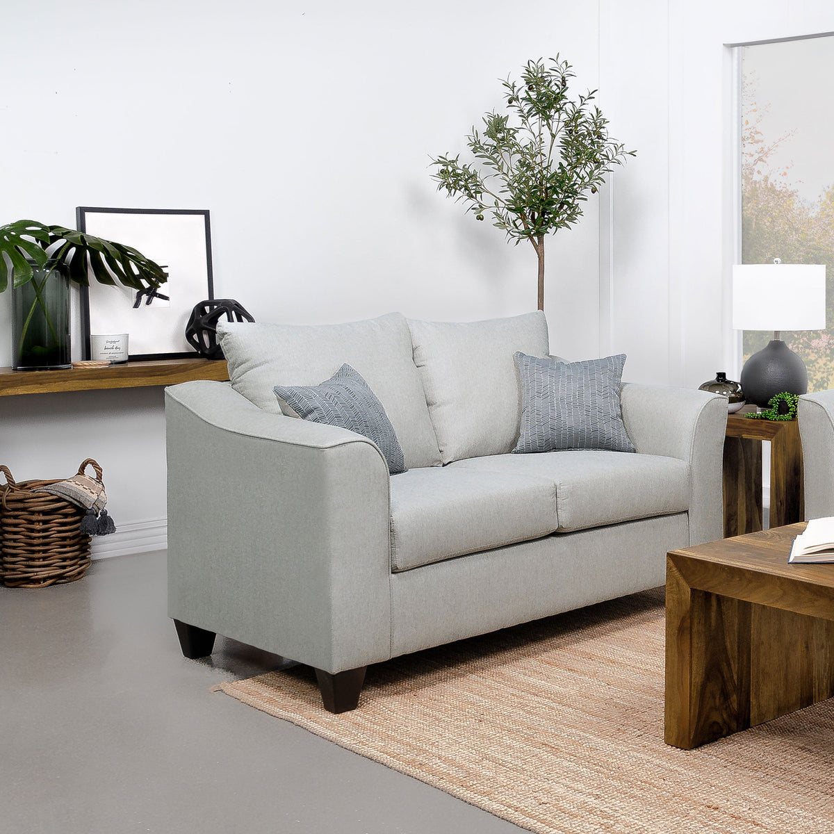 Salizar Upholstered Flared Arm Loveseat Charcoal Grey