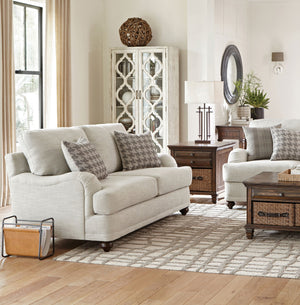 Glenn Upholstered English Arm Loveseat Light Grey and Blue