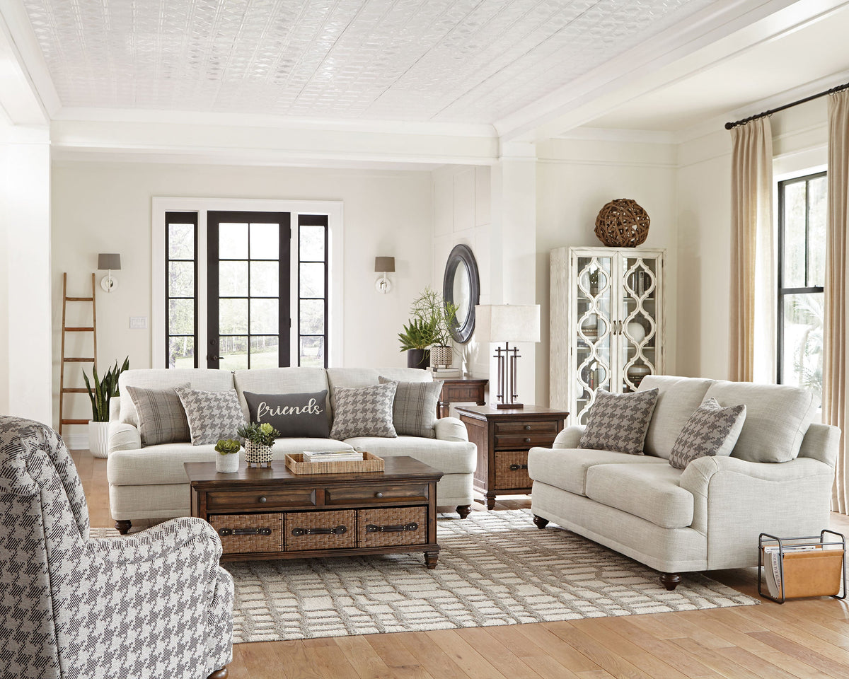 Glenn Upholstered English Arm Loveseat Light Grey and Blue