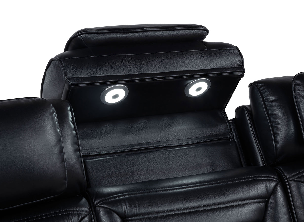 Zuma Faux Leather Dual Power Reclining LED Loveseat Black
