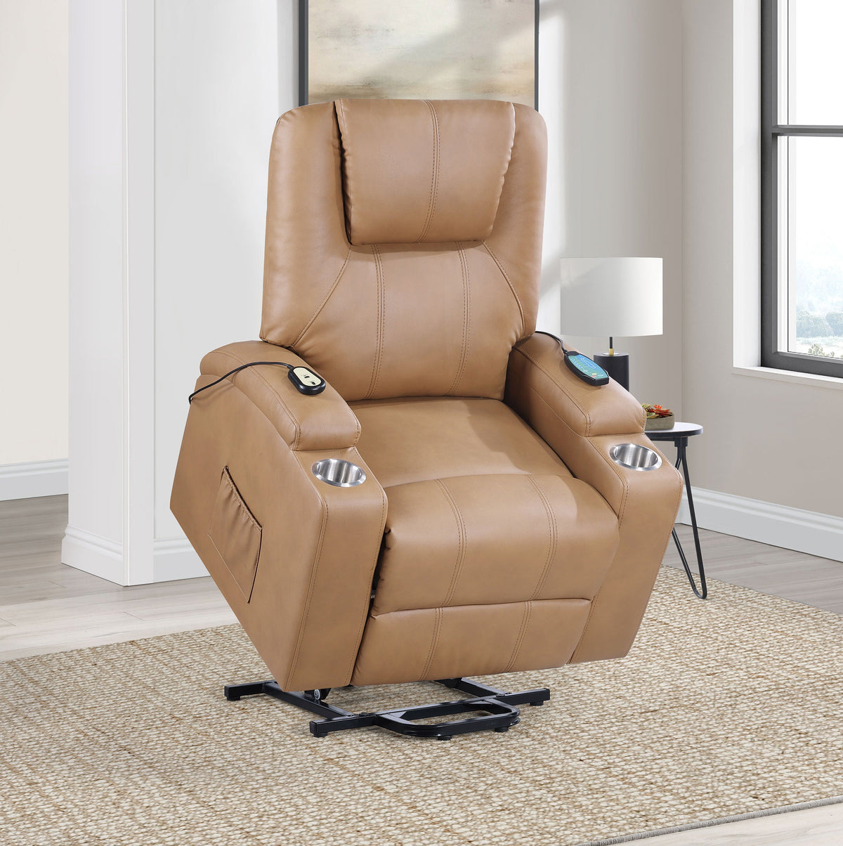 Armstrong Upholstered Power Lift Massage Recliner Black