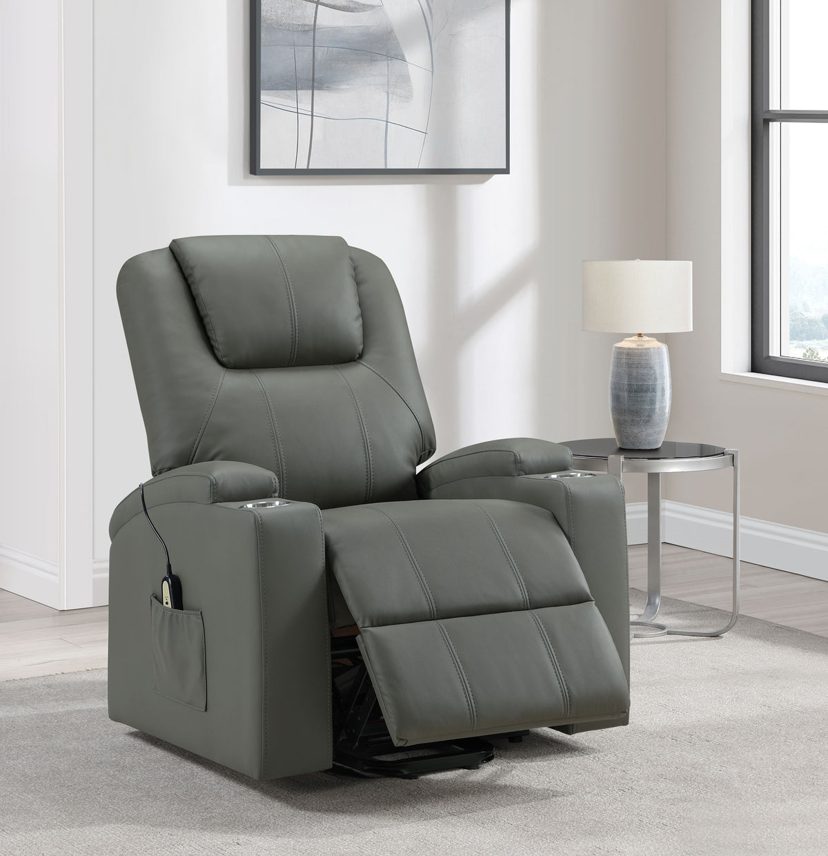 Armstrong Upholstered Power Lift Massage Recliner Ivory