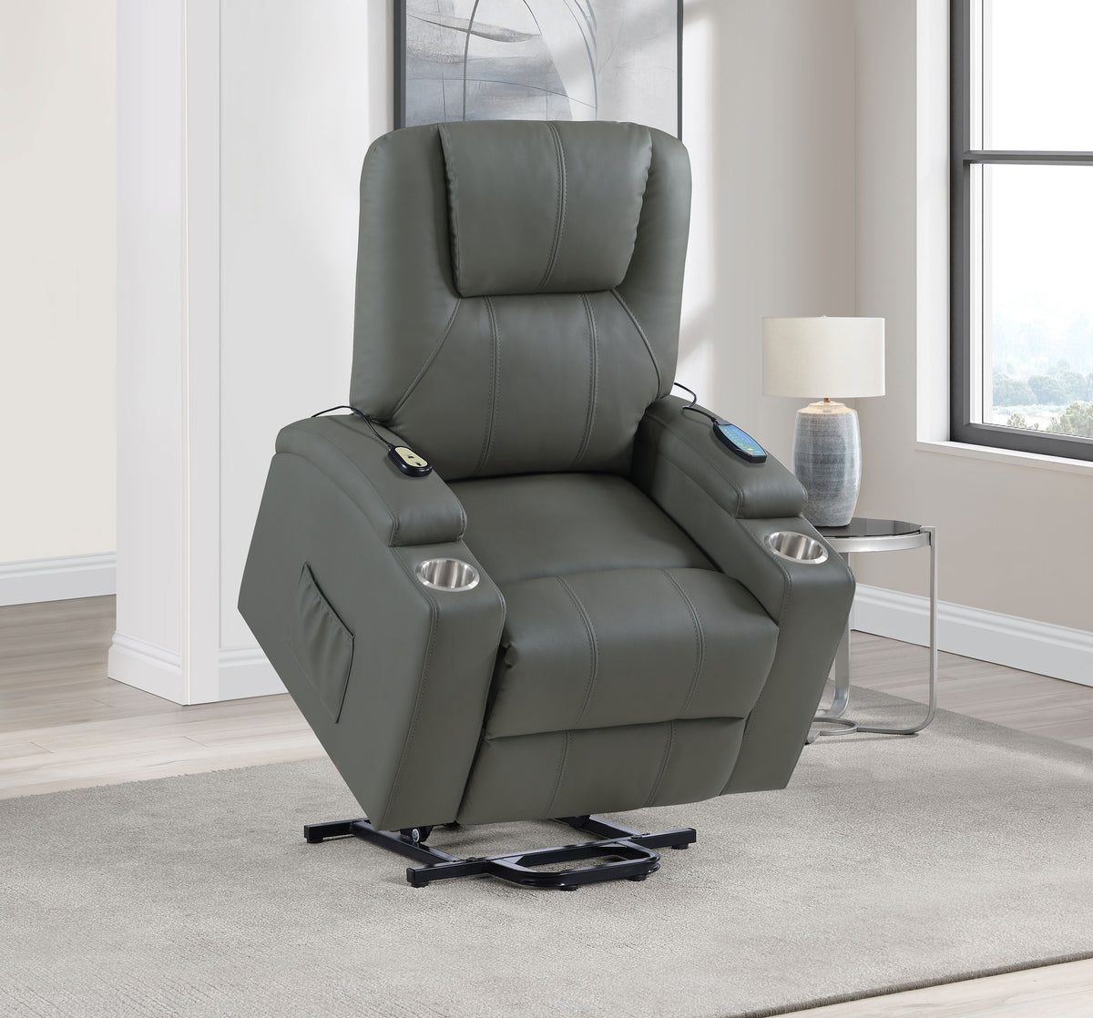 Armstrong Upholstered Power Lift Massage Recliner Ivory
