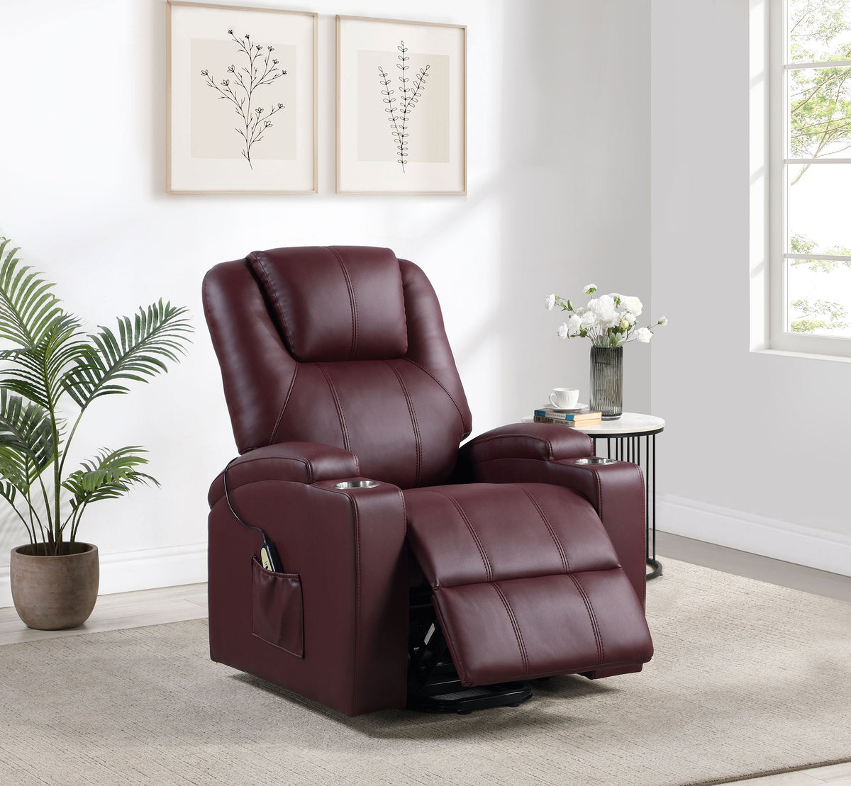 Armstrong Upholstered Power Lift Massage Recliner Black