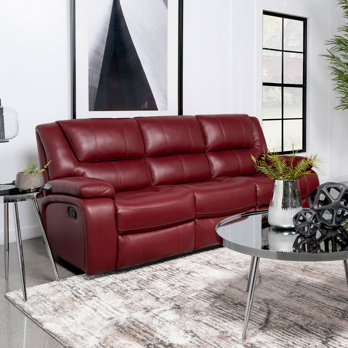 Camila Upholstered Motion Reclining Sofa Black