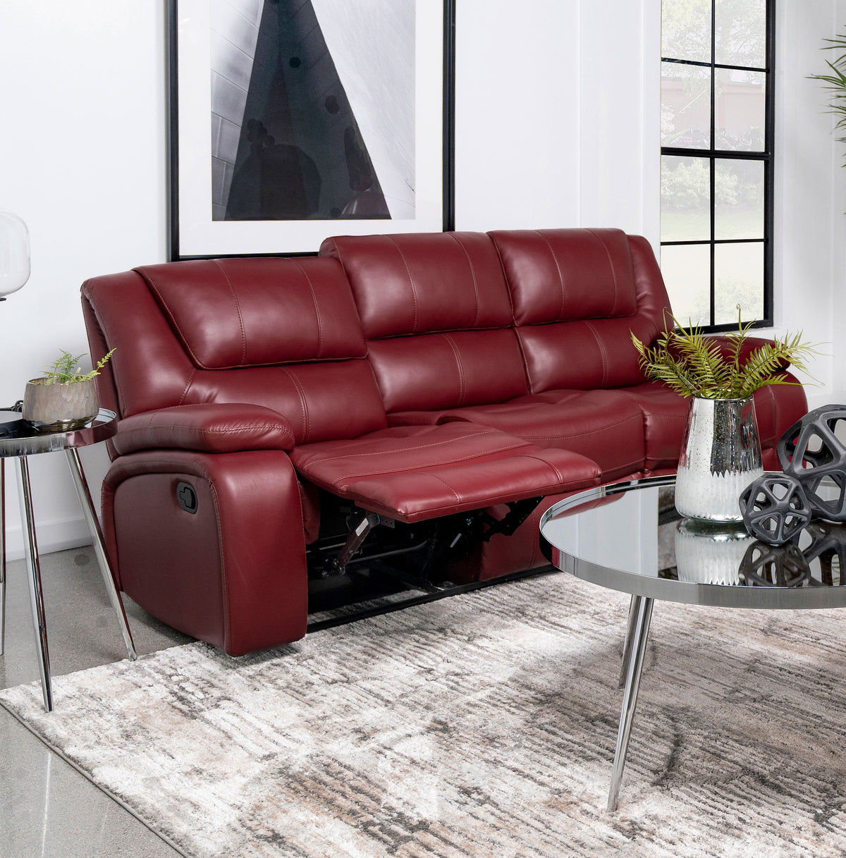 Camila Upholstered Motion Reclining Sofa Black